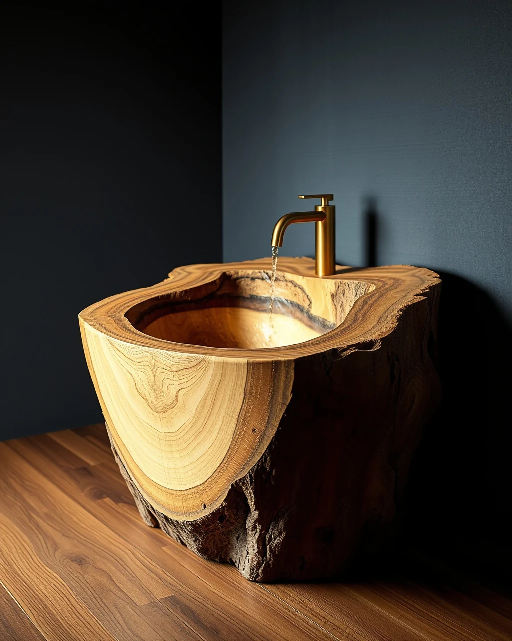 Hand-carved tree trunk sink